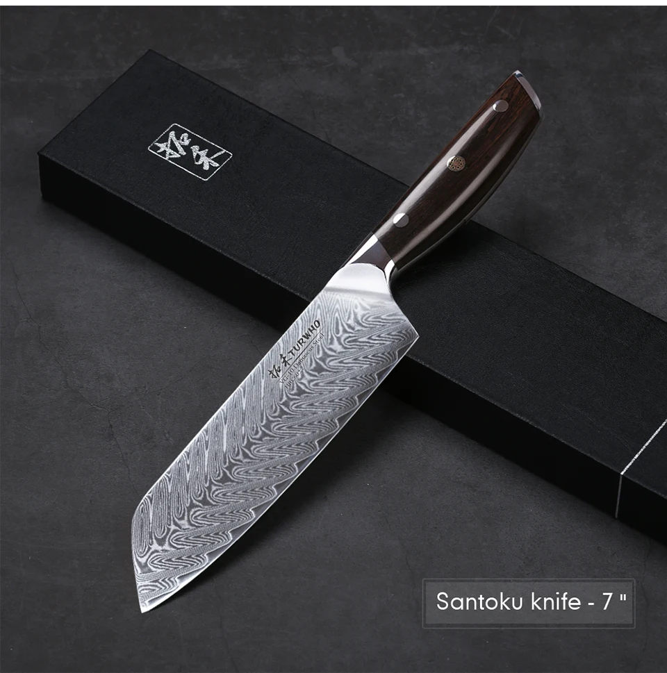 TURWHO японский нож шеф-повара 7 дюймов Дамасская сталь нож Santoku 67 слоев высокоуглеродистой нержавеющей стали нож кухонный нож