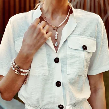 

Real Gothic Baroque Pearl Pendant Choker Necklace for Women Wedding Punk Gold Shell Bracelet Big Chunky Thick Chain Jewelry