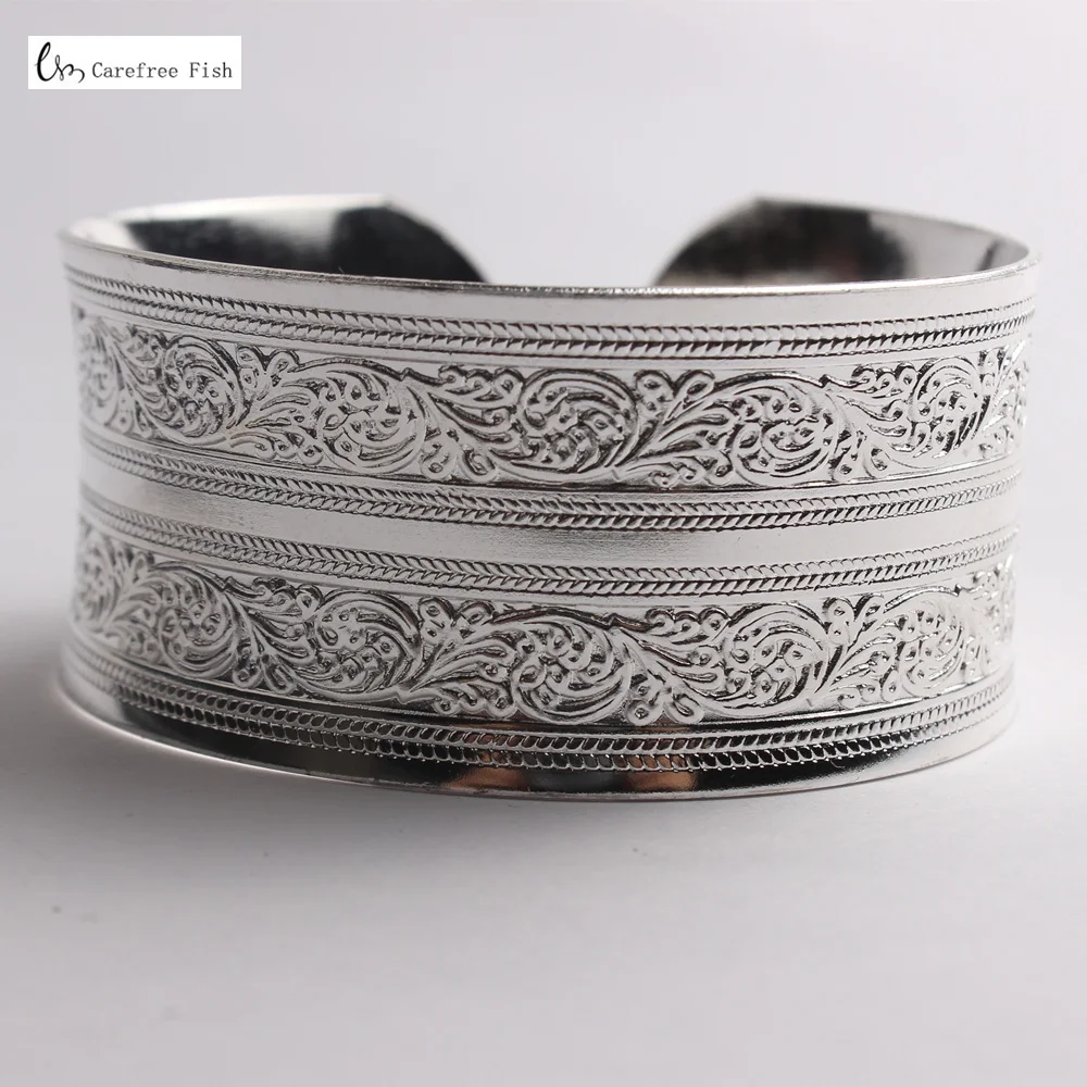 5- silver Цыганский квадратный Цветок Металлический тибетский серебряный винтажный Ретро Модный Браслет-манжета браслет для нее Рождественский подарок - Окраска металла: 5- silver