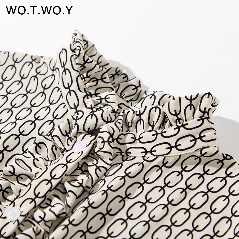 Женское плиссированное платье WOTWOY летнее свободное с длинным рукавом и оборками