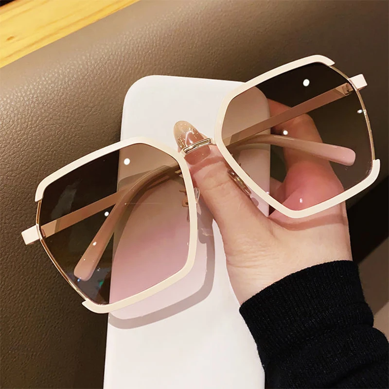 

Half Frame Polygon Sunglasses For Women Men Luxury Design Fashion Classic Trend Ladies Driving Travel Metal Sun Glasses Mirror