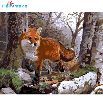 

PAINTMAKE Animal DIY Painting By Numbers Fox Oil Hand Painted On Canvas Forest For Home Room Decor Art Picture Gifts