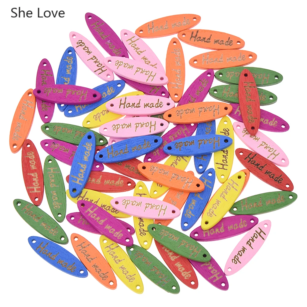 50pcs She Love 50 шт./Партия Красочные брендовые этикетки для одежды ручной работы с логотипом из дерева овальной формы аксессуары-бирки - Цвет: 50pcs