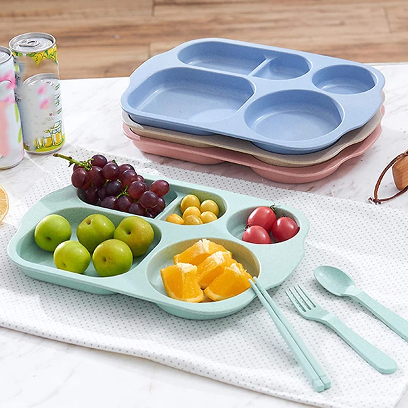 

Unbreakable Divided Portion Plates - Large 11 Inch 4 PCS Micro--wave Dishwasher Safe Tray for Kids Adults - Wheat Straw Material