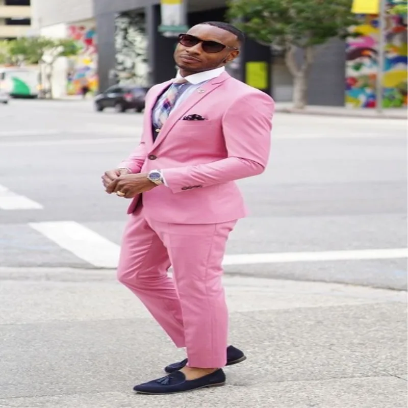 

Hot 2 Pieces Latest Coat Pant Designs Hot Pink Formal Men Suit Formal Slim Fit Blazer Simple Party Custom Men Tuxedo