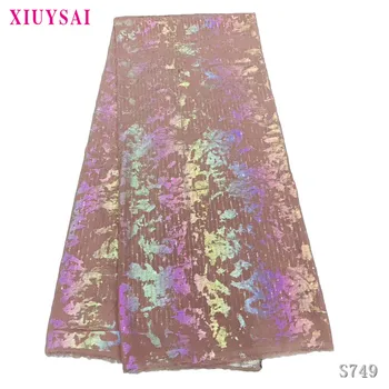 

Hot Sale French Tulle Lace Fabric Colorful African Lace Fabric Sequence Lace Material for Party Wedding S749