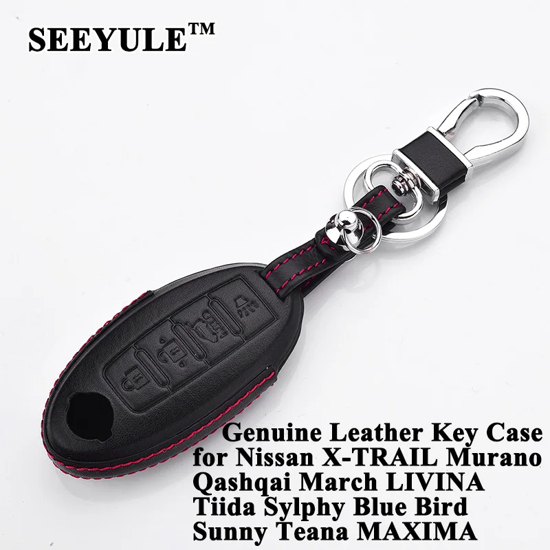 

1pc SEEYULE Genuine Leather Car Key Case Shell Cover Protector Organizer Accessories for Nissan X-TRAIL Tiida Sylphy Sunny Teana