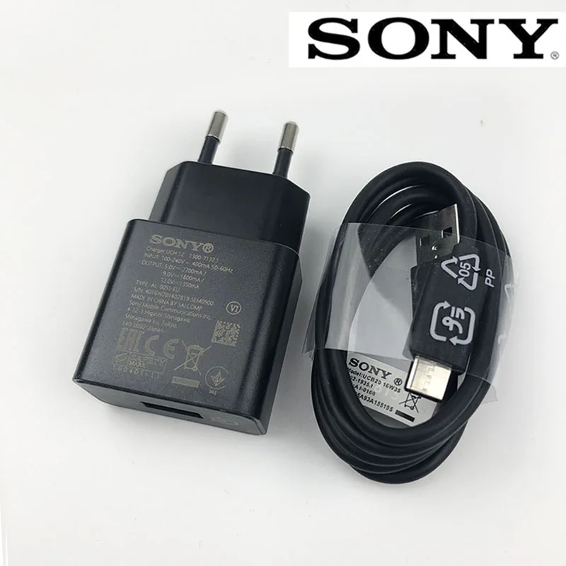 Адаптер для быстрой зарядки sony QC 3,0, кабель usb 3,1 type c для телефона sony xperia xa1 XZ XZs XC XZp XZ1 XZ1C - Тип штекера: EU charger and cable