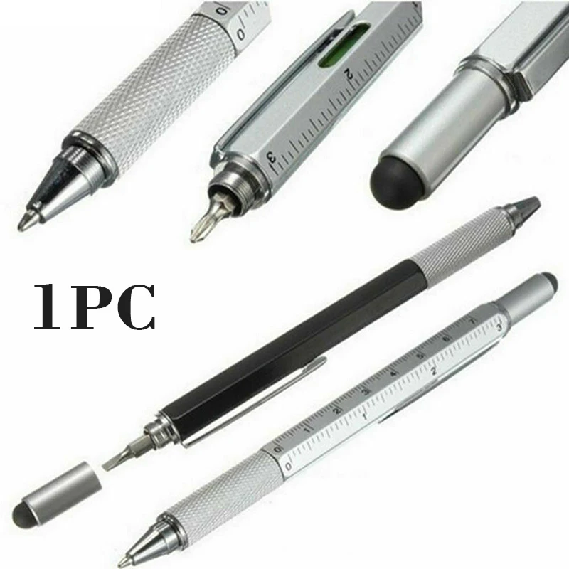 

6-in-1 Multi Tool Ballpoint Pen Length 14cm Construction Spirit Level Screwdriver Ruler with Capacitor Ballpoint Pen Tools
