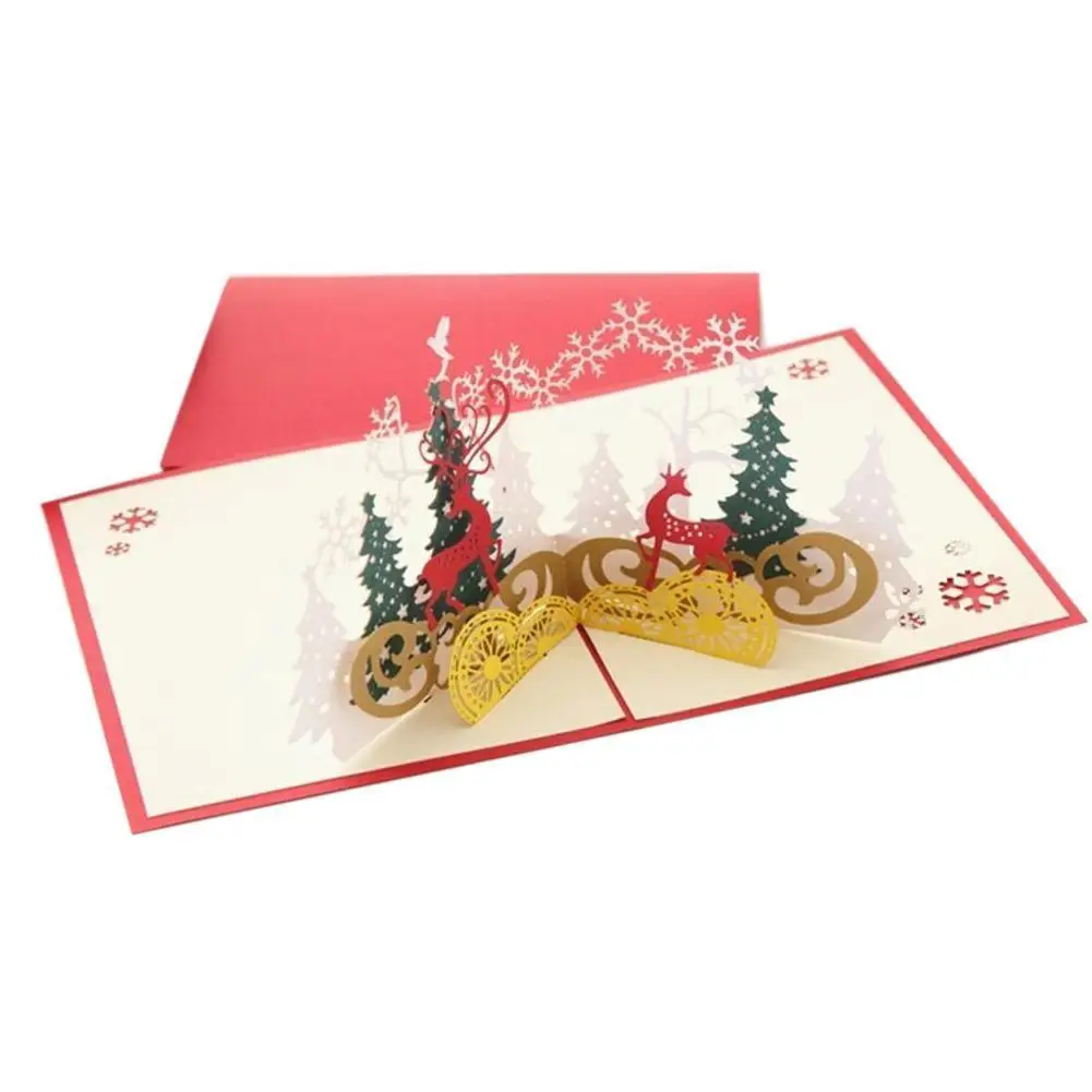 

Christmas 3d Greeting Card Xmas Tree Handmade Paper Holiday Sculpture Blessing Table Decoration Navidad Party Elk Card Home G1Z4