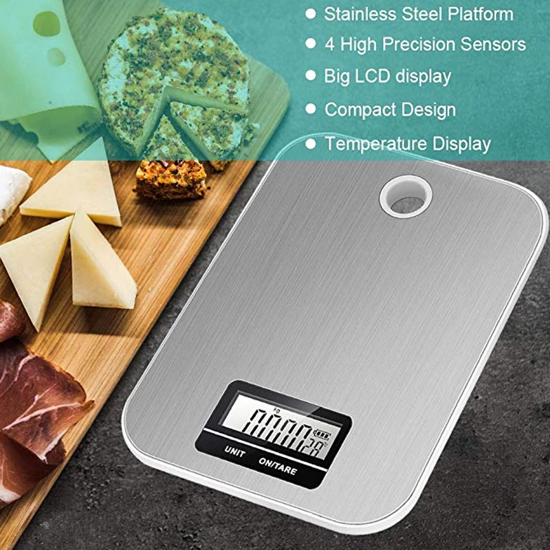 Digital Kitchen Scale 5Kg/1g Stainless Steel Kitchen Electronic Scales High Accurate Food Baking Weigh Scales with wall hooks