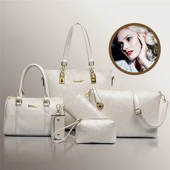 

Hot Women 6-in-1 Handbag Set Elegant Style Women Multi-purpose Composite Bags PU Leather Diamond lattice Print Women Handbag Set