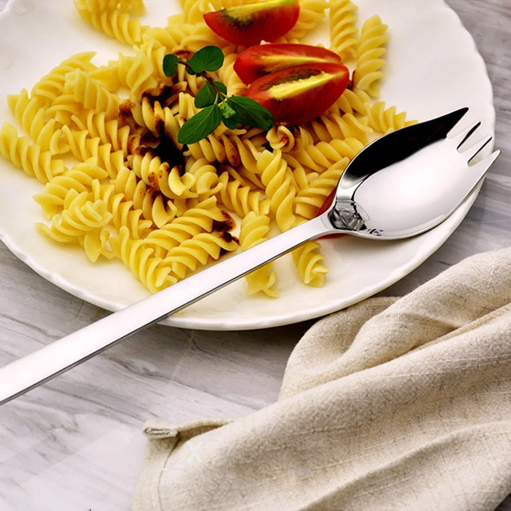 Гаджет для пикника с длинной ручкой салат круглый Spork столовая посуда, нержавеющая сталь кемпинг портативный столовая ложка многофункциональный путешествия