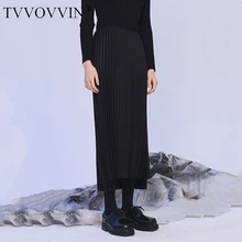 Высокая эластичная талия черная плиссированная короткая темпераментная юбка средней длины женская модная новинка весна осень 1N396