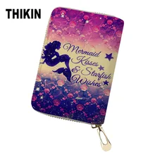 THIKIN Модные женские банковские кредитные держатель карты мягкий ID паспорт карты кошелек разноцветные Блестки Русалка путешествия карты чехол для девочек