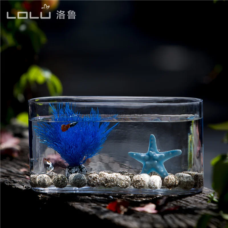 Glass Aquarium Small Living Room Creative Desktop Ecological Aquarium Rectangular Mini Desk Landscaping Aquarium Fish Tanks - Цвет: Небесно-голубой