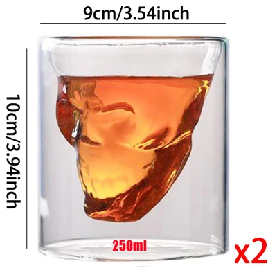 2pcs 250ml cups KHGDNOR череп Стекло Shot виски вина с украшением в виде кристаллов бутылка чашки 25 мл 75 мл 150ml 250ml прозрачные вина чашка для питья - Цвет: 2pcs 250ml cups