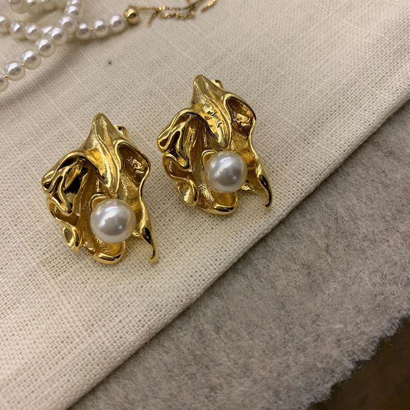 MENGJIQIAO новые Ins шикарные модные необычные металлические серьги-гвоздики для женщин элегантные жемчужные Букле д 'ореиль Femme Bijoux ювелирные изделия