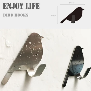 

2 Pcs/lot Stainless Steel Bird-shaped Hanging Hooks Strong Adhesive Wall Mount Bathroom Key heart-shaped Hanging Hooks
