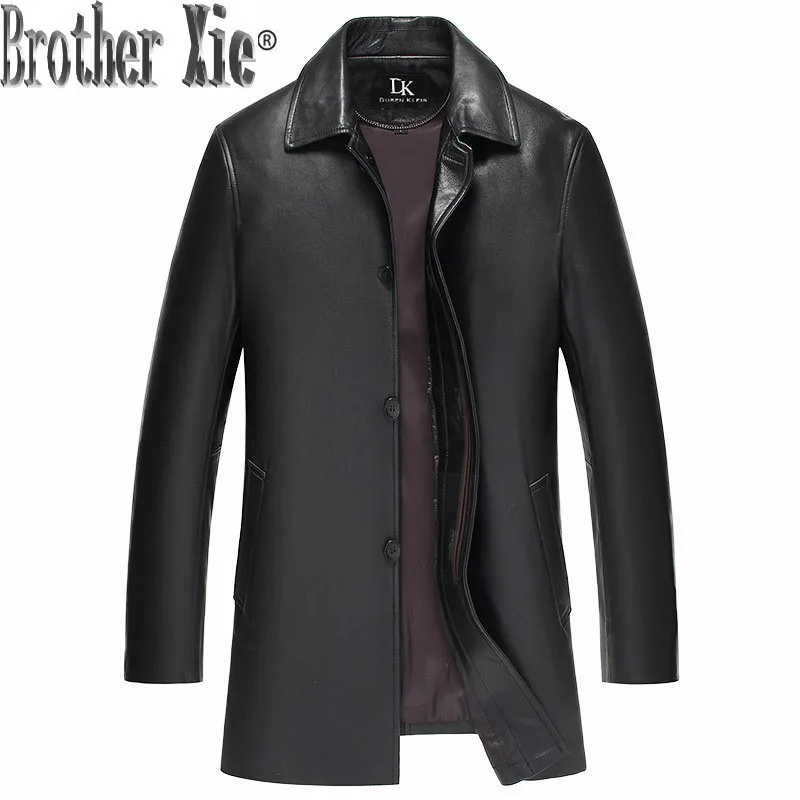 

2020 Spring Autumn Long Genuine Leather Jacket Men's Windbreaker Slim Leather Jackets Men 100%Sheepskin Coat 81Y15 YY253