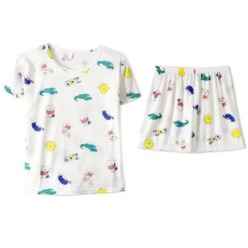 

Women Girls Summer Pajamas Set Short Sleeve Cartoon Crocolile Loose Loungewear F3MD
