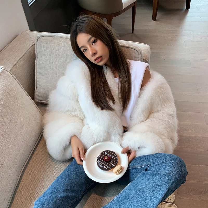 Winter Fashion Genuine Fox Fur Jacket for Women 2022 New Natural Whole Skin Real Fox Fur Coats Female Thick Warm Fur Overcoats women s real fox fur coat short 2022 winter new cocoa color fox fur jacket natural woman trendy genuine fur overcoats whole skin