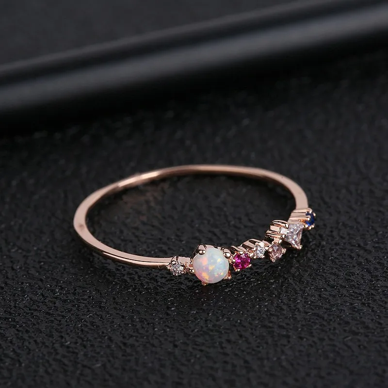 MIGGA дизайнерские разноцветные камни опал кольцо для женщин розовое золото цвет кубический циркониевый ювелирные изделия