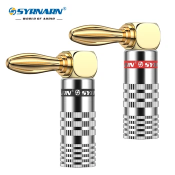 

SYRNARN 2pcs High Quality 90 Degree 4mm Banana Plug For Video 24K Gold Plated Speaker Copper Adapter Audio Banana Connector