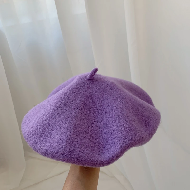 Luna&Dolphin Women 90%Wool Mushroom Rimi Blue Berets Autumn Winter Deep Eaves Knitting Artist Cap Painter Beanie Hat Sweet Color Luna&Dolphin Women 90%Wool Mushroom Rimi Blue Berets Autumn Winter Deep Eaves Knitting Artist Cap Painter Beanie Hat Sweet Color