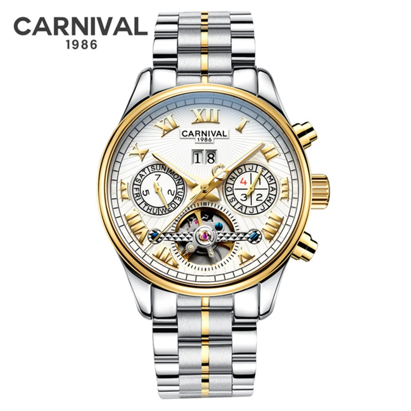 

CARNIVAL Mechanical Watch Mens Multifunction Calendar Week Month Waterproof Business Automatic Men Watches Relogio Masculino