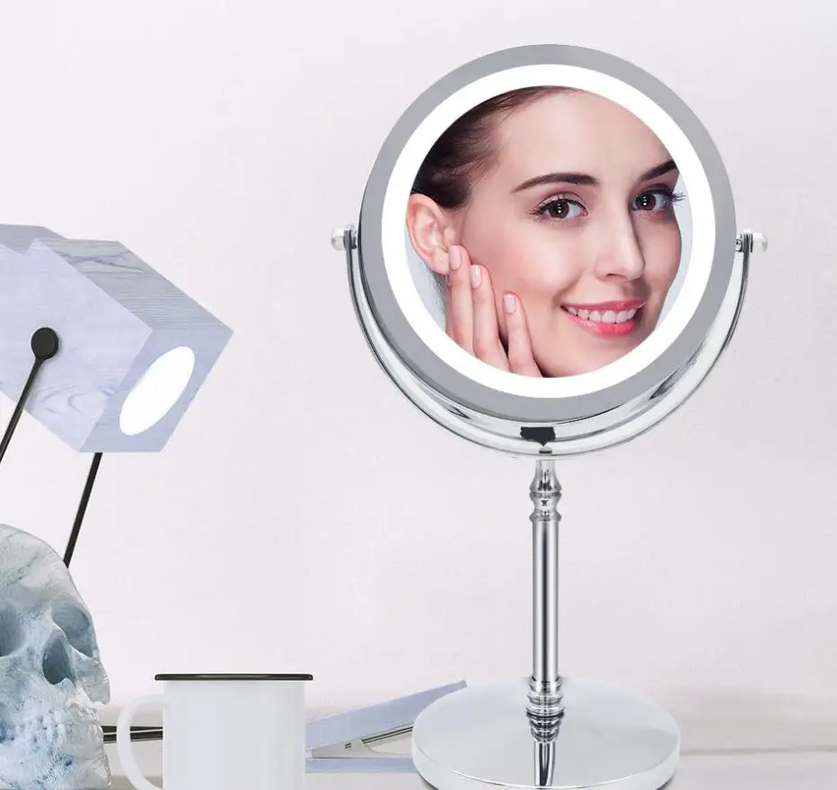 5X 10X Magnifying Makeup Mirror With Light LED Cosmetic Mirrors Round Shape  Desktop Vanity Mirror Double Sided Backlit Mirrors AliExpress