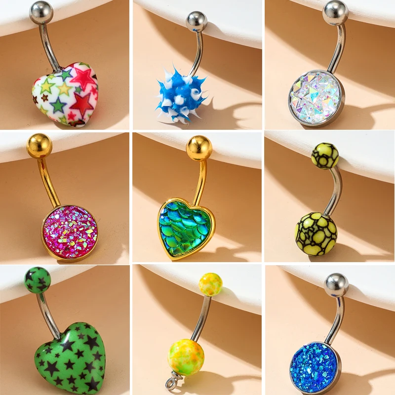 Sexy Crystal Piercing Navel Nail Body Jewelry Love Heart Mermaid Scale Belly Button Rings for Women Ocean Beach Ombligo | Украшения и