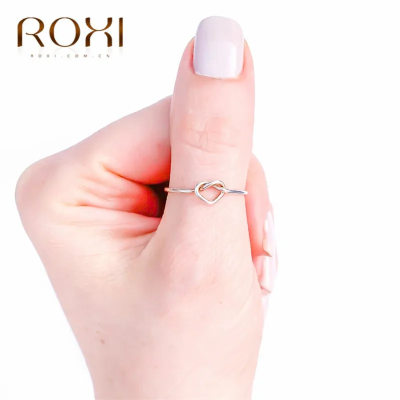 ROXI Минимальный узел кольца для женщин кольцо с полым сердцем парные кольца "любовь" Изящный Тонкий 925 серебро Ювелирная Свадебная лента подарки