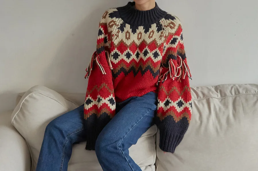 SHENGPALAE, шикарный осенний западный стиль, хит, цветной, бриллиантовый, в горошек, с кисточками, дизайнерский пуловер, круглый вырез, вязаный женский свитер, FT742