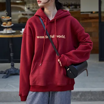 

2020 Autumn Winter Korean Fashion Letter Printed Thicken Fleece Warm Pullover Hoodies Women Casual Loose Tops Ladies Sweatshirt