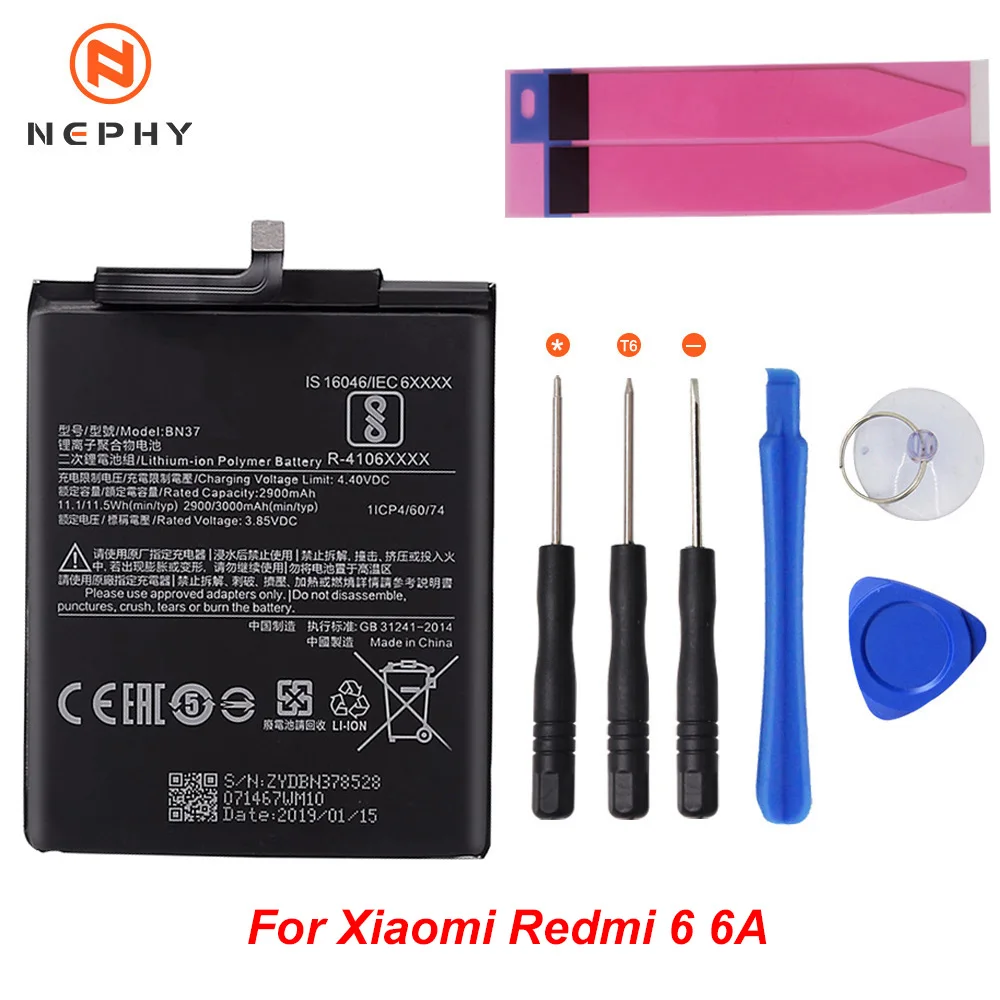 Nephy аккумулятор для телефона BN34 BN35 BN37 BN44 BN47 для Xiaomi mi A2 Lite Red mi 5 5A Plus 6 Pro 6A замена мобильного телефона Бесплатные инструменты - Цвет: BN37 For Redmi 6 6A