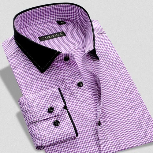 Модная мужская клетчатая рубашка из хлопка с воротником на пуговицах для отдыха, деловая рубашка с длинными рукавами, приталенная Повседневная рубашка - Цвет: cz15172a