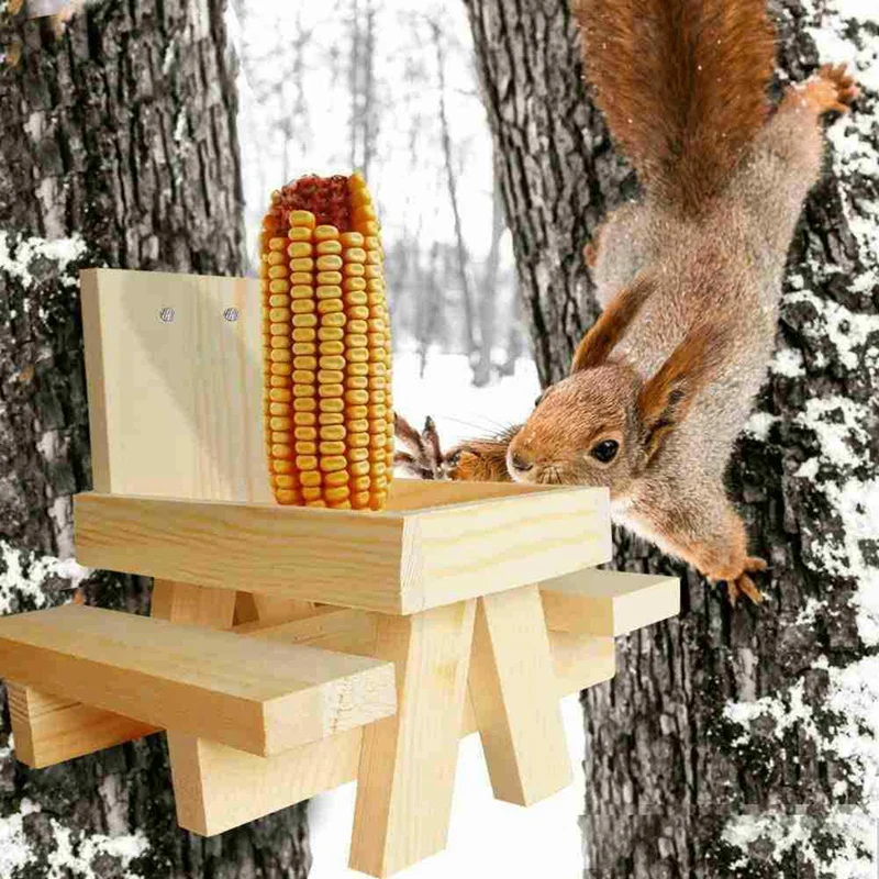 Mangeoire d'écureuil en bois, banc d'écureuil, Table de pique-nique,  Chipmunk, boîte d'alimentation pour jardin extérieur - AliExpress