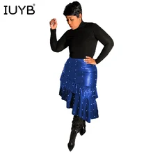 IUYB Весна Новая Элегантная мода сексуальные женские юбки Дамская Империя Твердые Бисероплетение кожа плюс размер тонкие юбки-трубы OMY5071