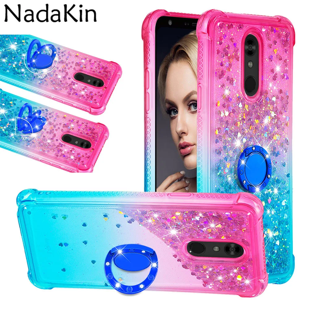 

Luxury Gradiente Quicksand Cover for LG Stylo 5 4 Q Stylus K12 Plus K40 Aristo 2 Back Finger Ring Fitted Shockproof Case Shell