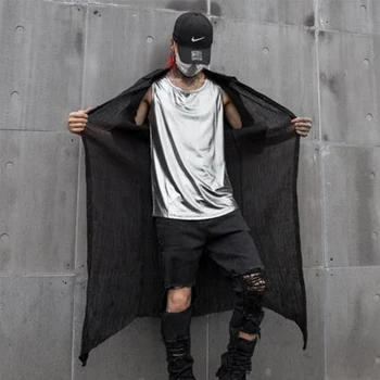 

Summer breathable thin cotton linen men long shirt street hip hop punk jacket irregular male gothic vintage long sleeve shirts