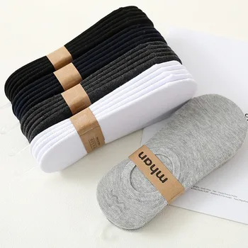 

5 Pairs Joker Plain Korean Men Socks Spring and Summer Kawaii Invisible Socks Cotton Silica Gel Non Slip Socks EUR36-44