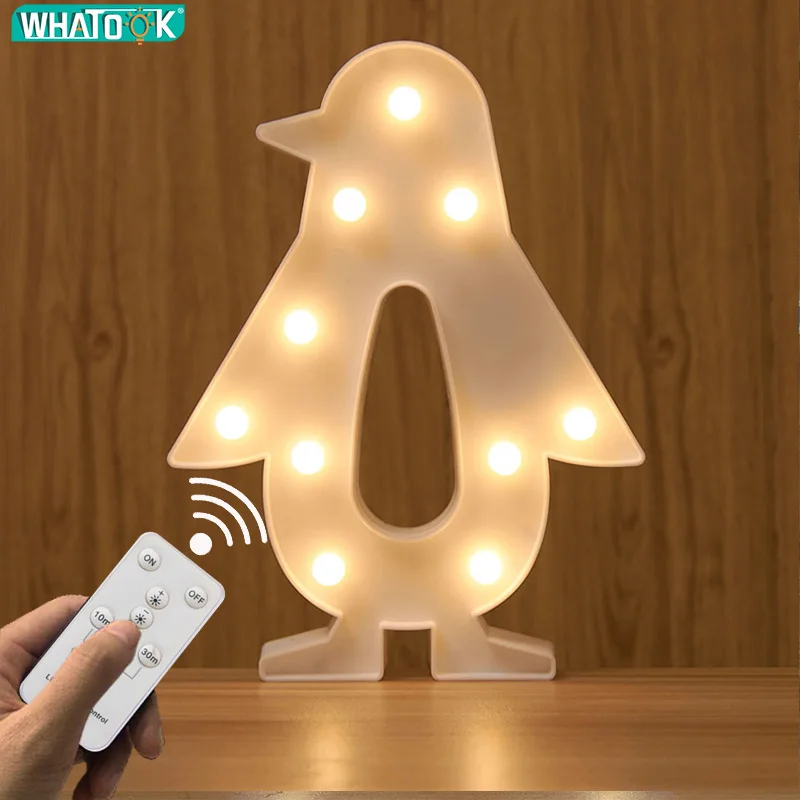 Penguin Светодиодный ночник 3D настольная лампа Настенный светильник мультфильм Единорог/Фламинго/Кактус/ананас Luminaria декор для домашнего стола Дети Детские подарки - Испускаемый цвет: Penguin
