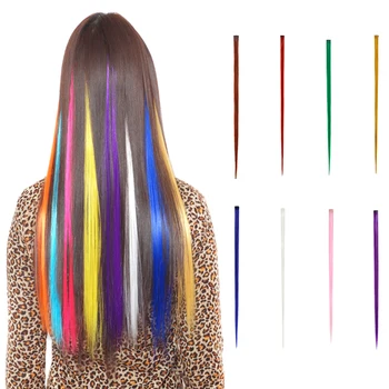 

1pc Colored Highlight Synthetic Hair Extensions Clip In One Piece Color Strips 55 cm Long Straight Hairpiece For Sports Fans