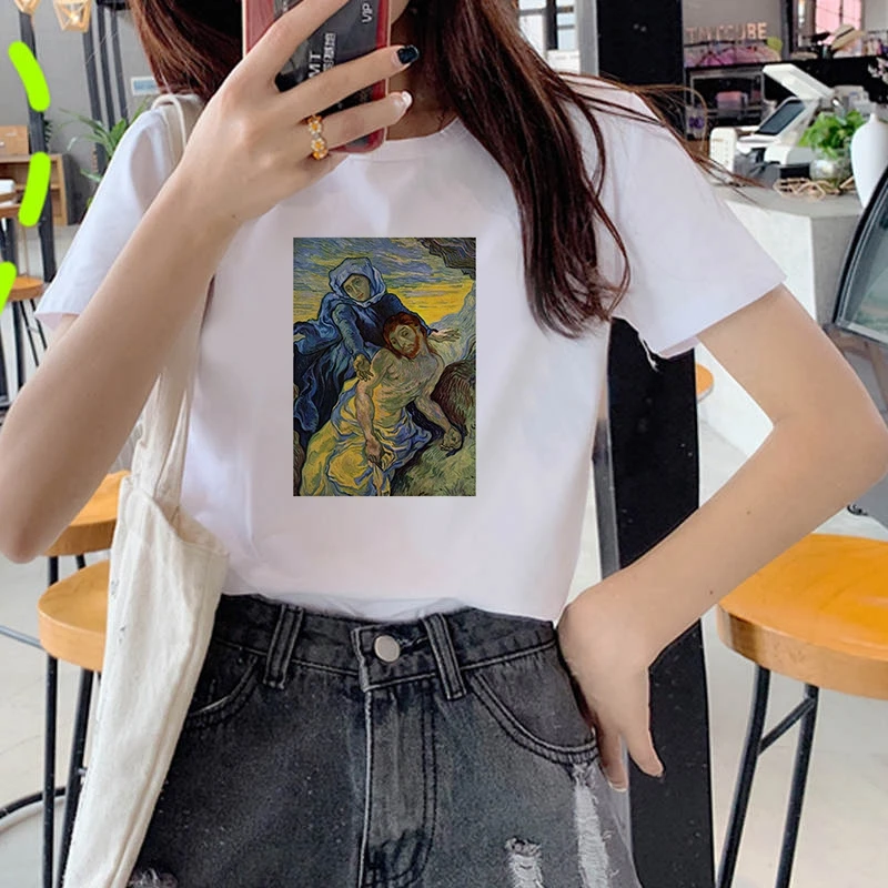 Summer Casual Women T shirts Portrait of Van Gogh Printed Fashion clothing Harajuku Casual Korean Style Tops female Tee