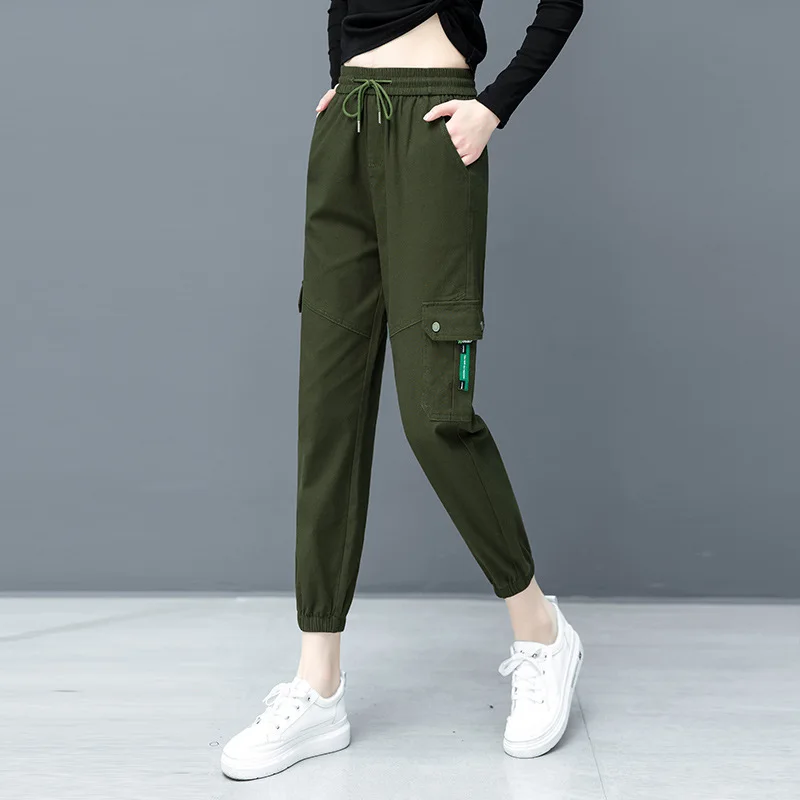 

Army Green Black And White with Pattern Beam Leg Bib Overall Children New Style Spring Clothing Women's Loose-Fit Slimming High-