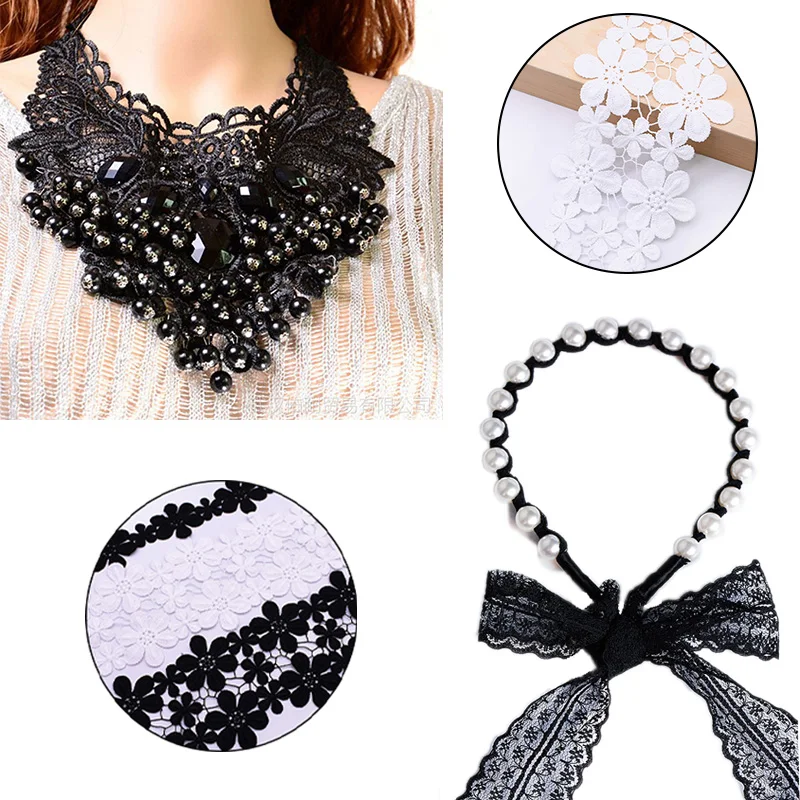 

2Yards High Quality Black White African Lace Fabric Ribbon DIY Embroidery Sewing Handmade Wedding Jewelry Material Crafts