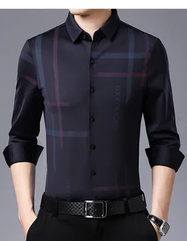 

Top grade men's business leisure Silk Long Sleeve Shirt Youth shirt