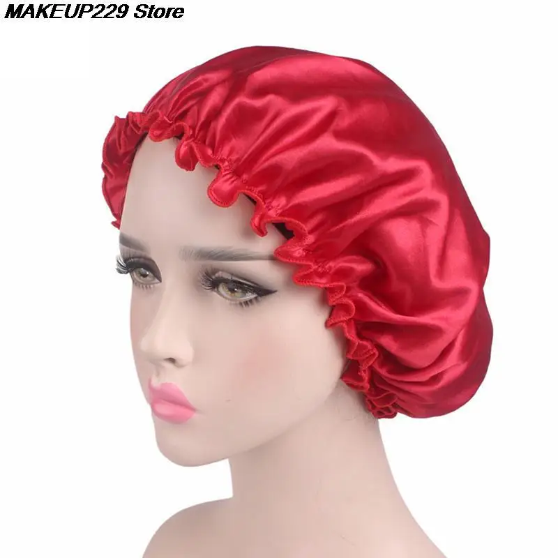 1X Hair Satin Bonnet For Sleeping Shower Cap Silk Bonnet Bonnet Femme Head Cover Flower Elastic Band Women Night Sleep Cap