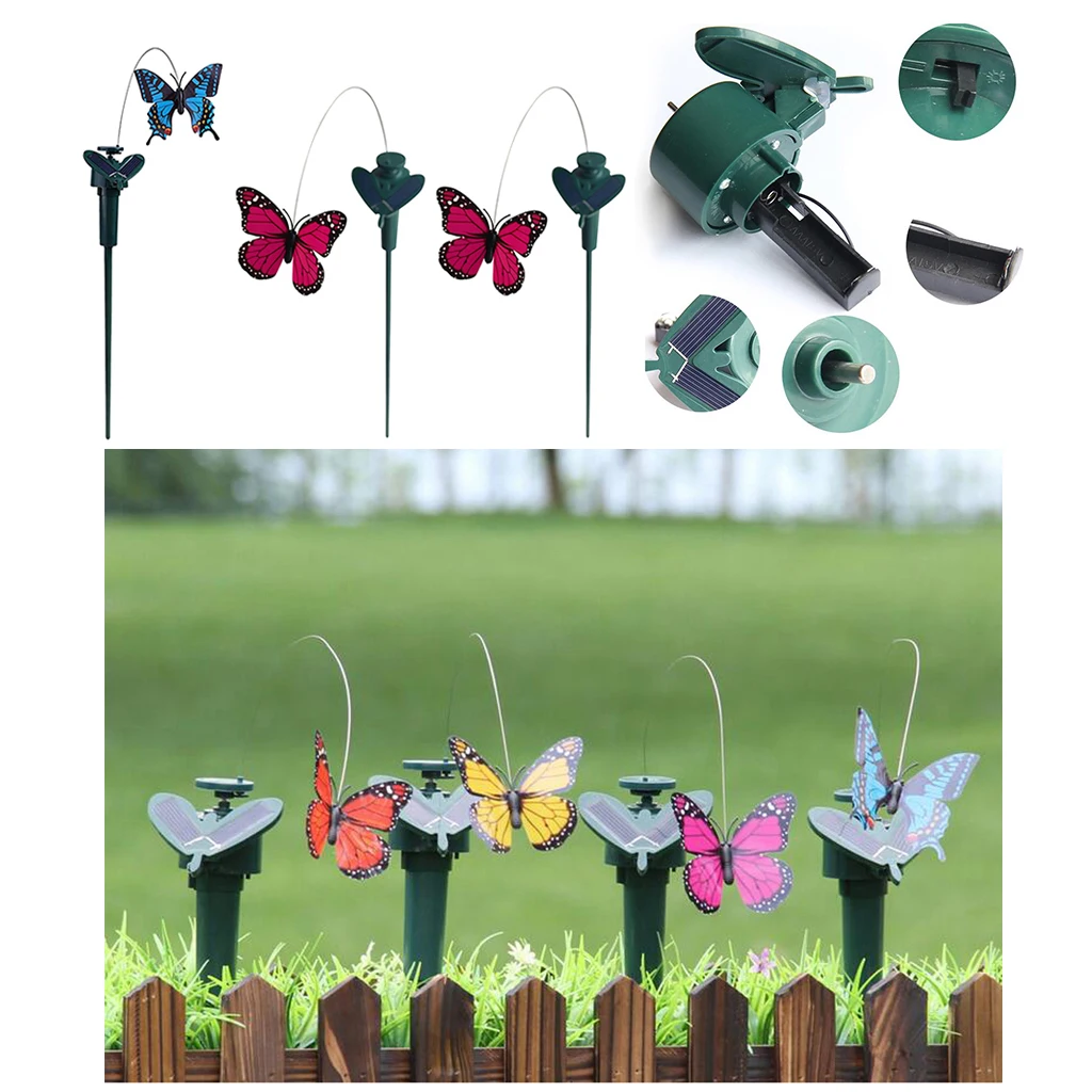 3pcs/set Solar Fluttering Butterfly Bird Yard Garden Stakes Solar or Battery Powered